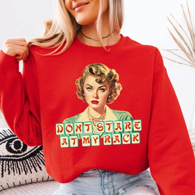 

Funny Mahjong “Don’t Stare At My Rack” Sweatshirt Vintage Blonde Design Mahjong Lover Gift Mah Jongg Player Warm Matching Hoodie