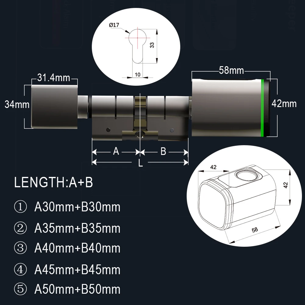 Tuya Smart Lock Keyless Fingerprint Digital Electronic Cylinder Lock Mechanical Key IC/NFC Card Key Fobs App Easy Remote Control