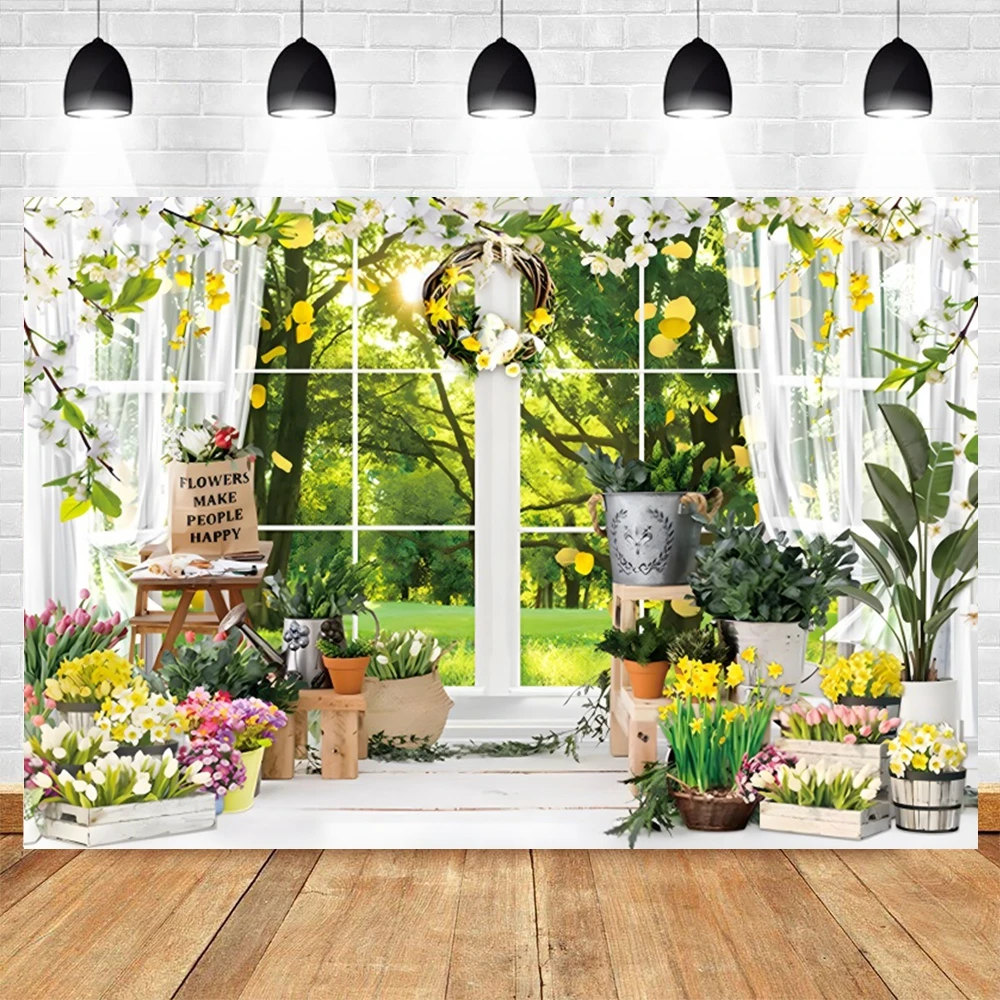 Flower Shop Backdrop Spring Scenery Girls Birthday Party Decor Baby Shower Portrait Photography Background Photo Studio Props