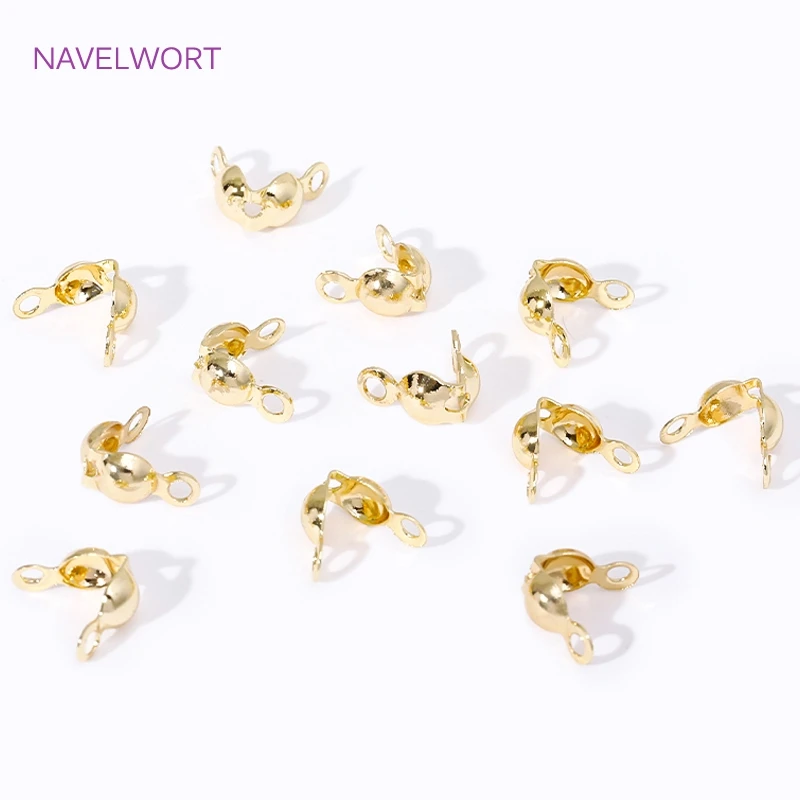 18K Gold Plated Brass 3.2mm/4mm Crimp Bead Cover Findings,Double Cup Bead Tip,DIY Bracelets Accessories,Jewelry Materials image 4