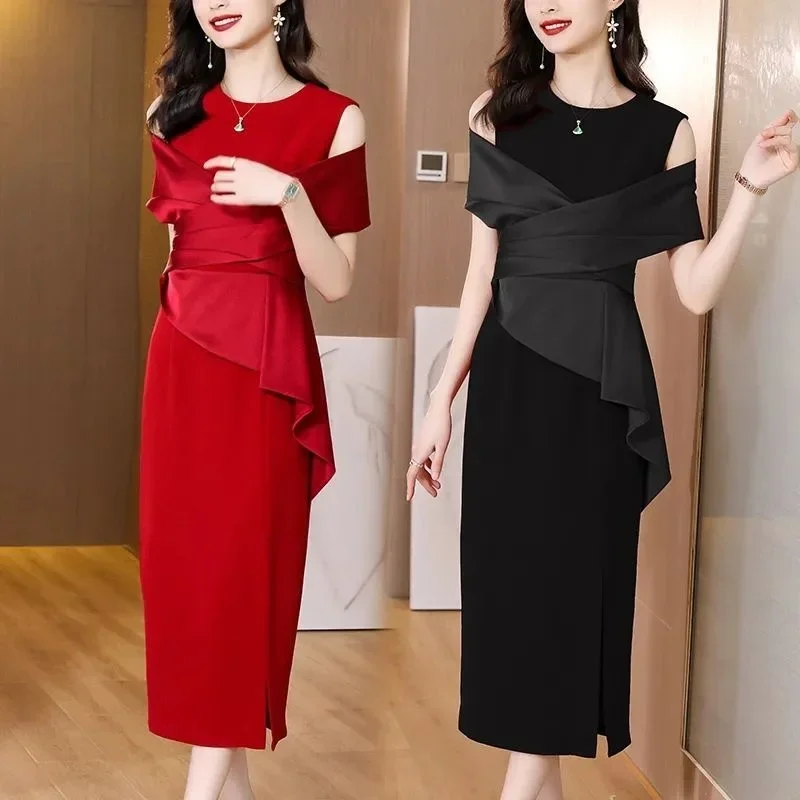 Off Shoulder Split High Waist One Step New Style Female Summer Plus Size Dresses Vestidos Women Dress