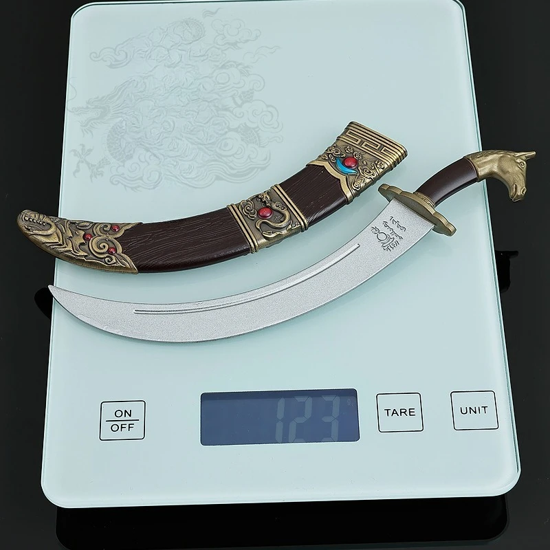 20 cm/7,87 in Kalte Waffe Modell Mongolischen Pferdekopf Messer mit Scheide Metall Spielzeug Schwerter Desktop Display Ornamente Sammlungen Geschenke