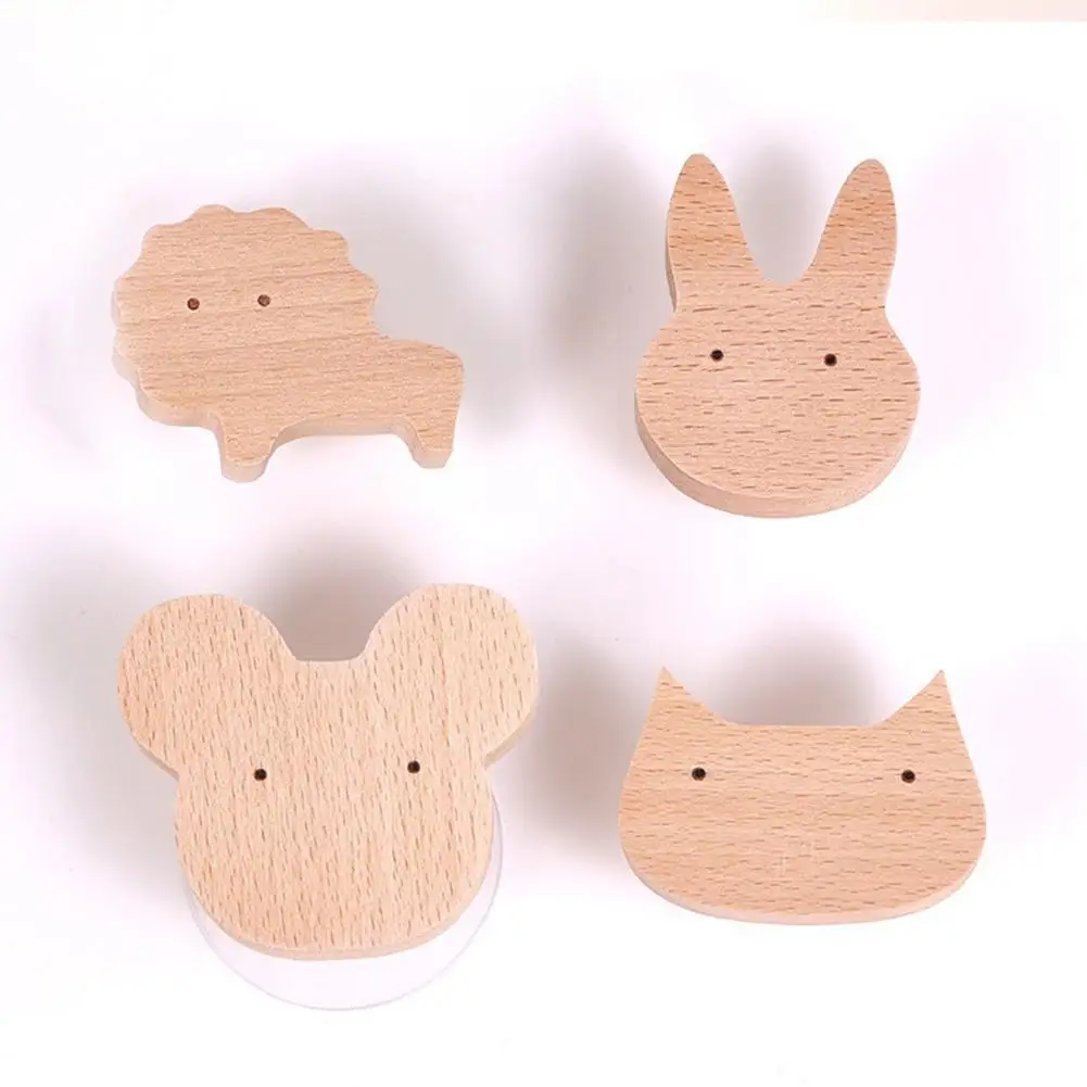 Wooden Coat Hooks Bag Key Holder Cute Moon Animal Storage Rack No Drilling Reusable Wall Hanging Hook Home Decoration