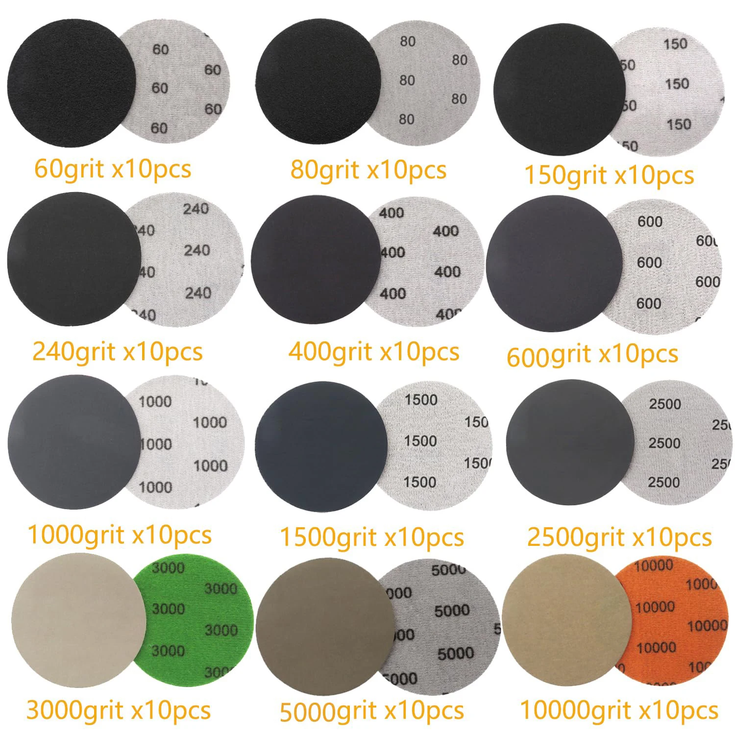 134Pcs 3Inch Sandpaper Drill Polishing Kit Wet  Headlight Restoration 60-10000Grit Hoo&Loop for Car Wood Metal Glass