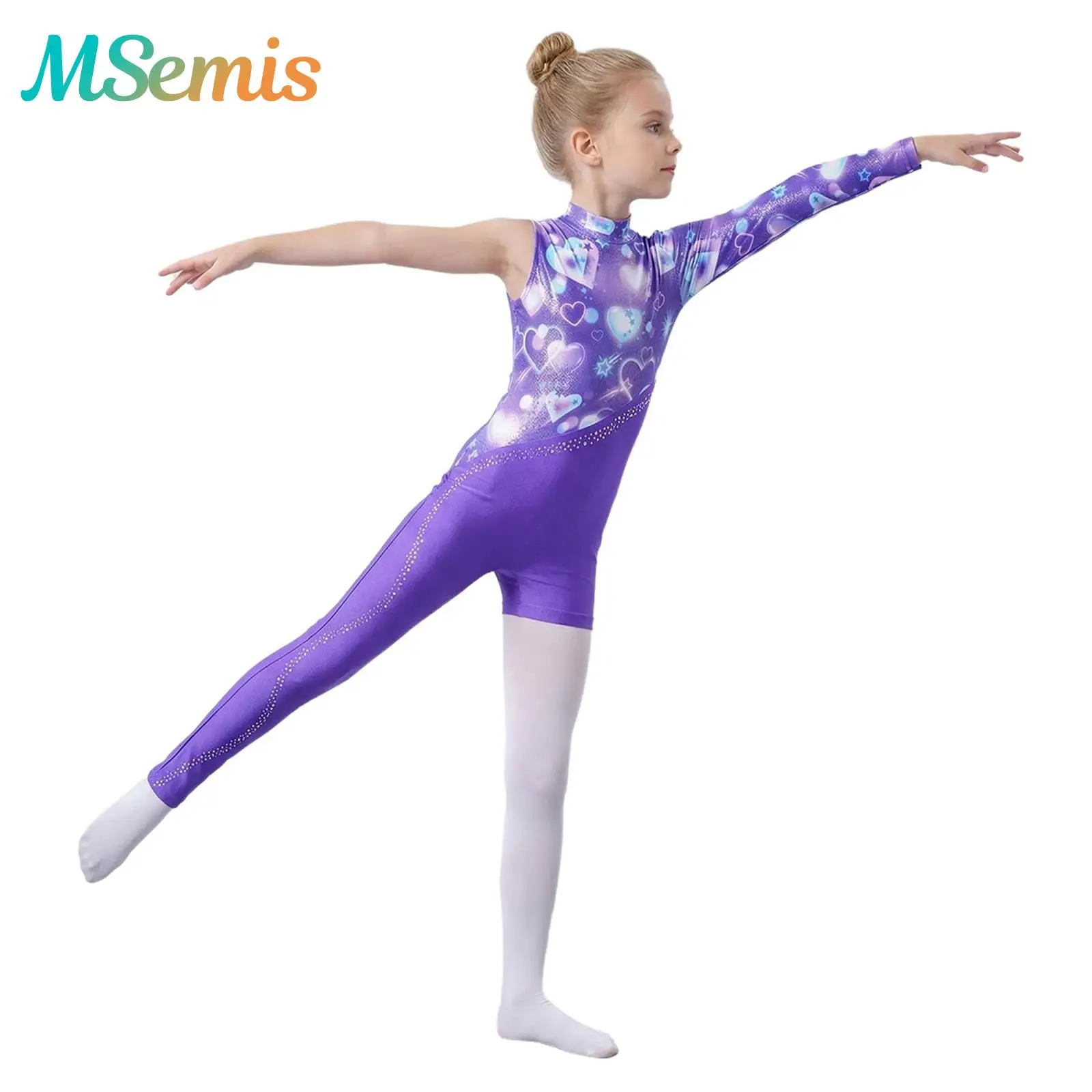 

Kids Girls Leopard Print Ballet Leotards Dance Jumpsuit Sparkly Rhinestone Skating Costume Decor Back Zipper Printed Bodysuit