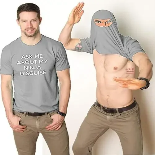 Ask Me about My Ninja Disguise Flip T Shirt Funny Costume Men\'s Humor Gift Women Top Tee High Quality Cotton