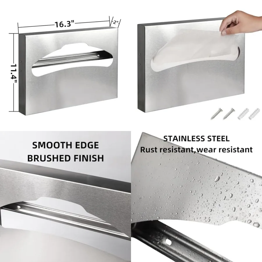 

Commercial Stainless Steel Brushed Toilet Seat Cover Dispenser Wall Mount for Bathroom Restroom Durable Disposable Toilet Seat