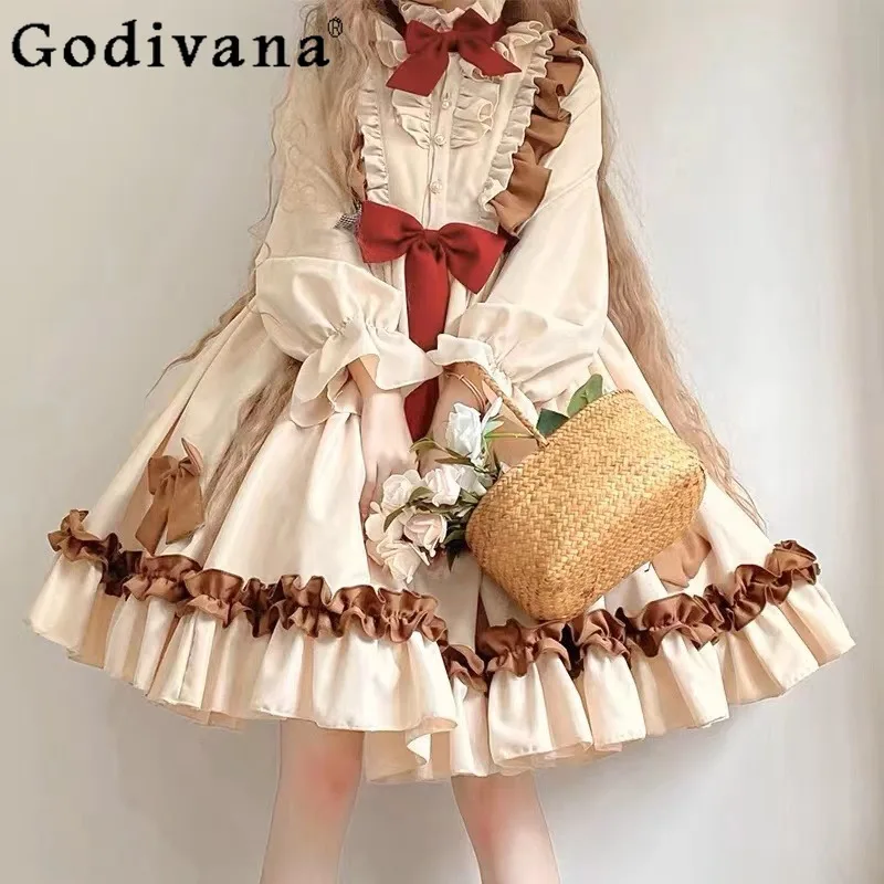 

Original Lolita Long Sleeve OP Dress for Ladies Japanese Style Sweet Cute Lolita Dress Women's Birthday Party Dress