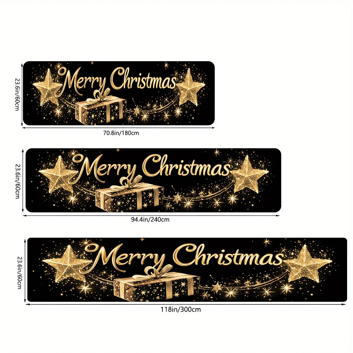 Merry Christmas Tree & Golden Star Runner Rug - 1pc, Non-Slip, Machine Washable for Hallway, Bathroom, Kitchen, Bedside & Sofa