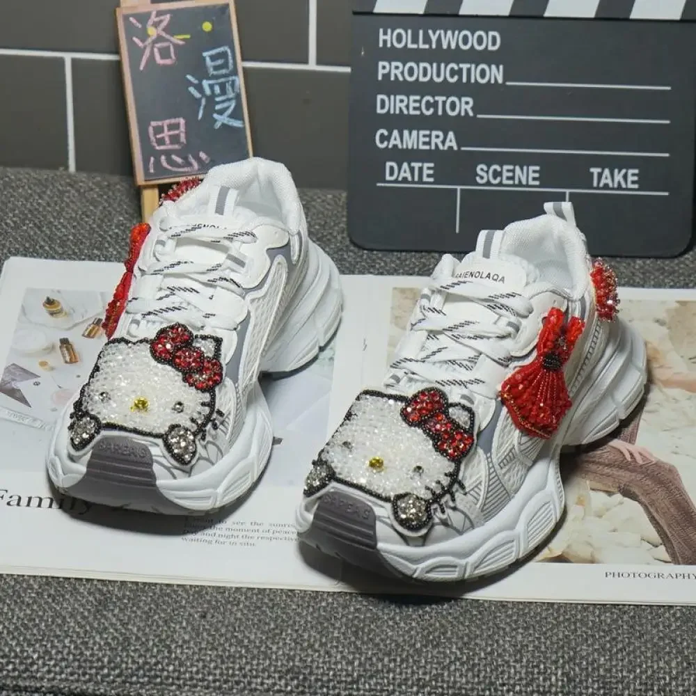

New Cartoon Girls Sports Shoes Hello Kitty Sanrio Anime Cute Spring Thick Bottom Anti-Slip Outdoors Leisure Shoes Girl Gift