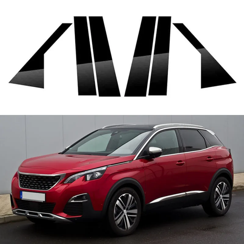 For Peugeot 3008 P84 2017 2018-2021 2022 2023 6Pcs Glossy Black Car Door Window Trim Pillar Posts Decorative Cover Trim