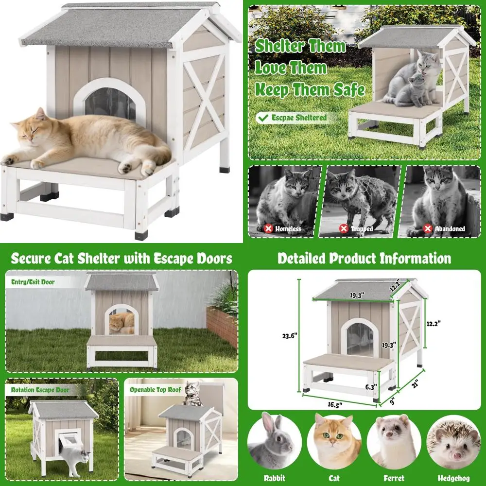 

Всепогодный уличный укрытие для кошек для ферлов и котят: 2-этажный деревянный домик для 1-2 мелких животных