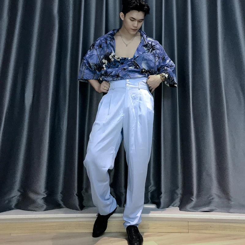 New Men's Ballroom Practice Pants Performance Costume Tango Modern Latin Dance Training High Waisted Loose Trousers VBH1120