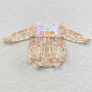 Macacão bordado de uma peça para bebê, macacão bolha para recém-nascidos, roupas de flores de ação de graças, floral abóbora para crianças, atacado 10 principais vendas roupas de bebe no atacado - №9