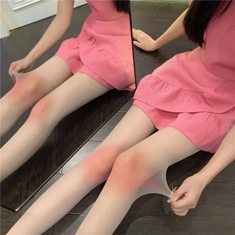 Calze bianche con fard al ginocchio Puro desiderio giapponese carino tinta unita fondo sottile collant calzini a cambiamento graduale Leggings da indossare ogni giorno