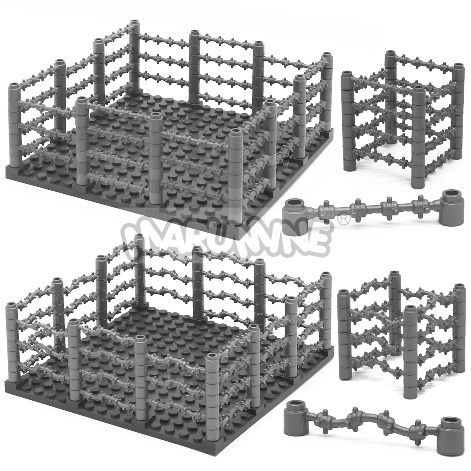 MARUMINE Military Scene 1X6 Guardrail Fence with Baseplate MOC Blocks Model Kit Set Building Bricks DIY Construction Accessories
