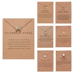 Elephant Women Necklace Pendant Alloy with Card Creative Butterfly Faux Pearl Wing Shape Collarbone Chain Small Necklace Gift