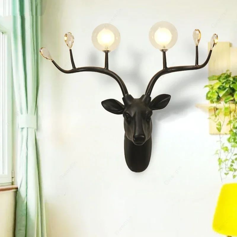 Resin Deer Nordic Wall Lamp Modern Antlers Wall Light Industrial Decor Bedroom Lamps Living Room Led Mirror Lights Home Sconces