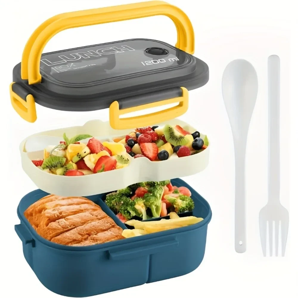 Cute Lunch Box Double Layered with Spoon & Fork Leakproof Eco-Friendly and Food-Safe Materials Lunch Box with Handle for Kids