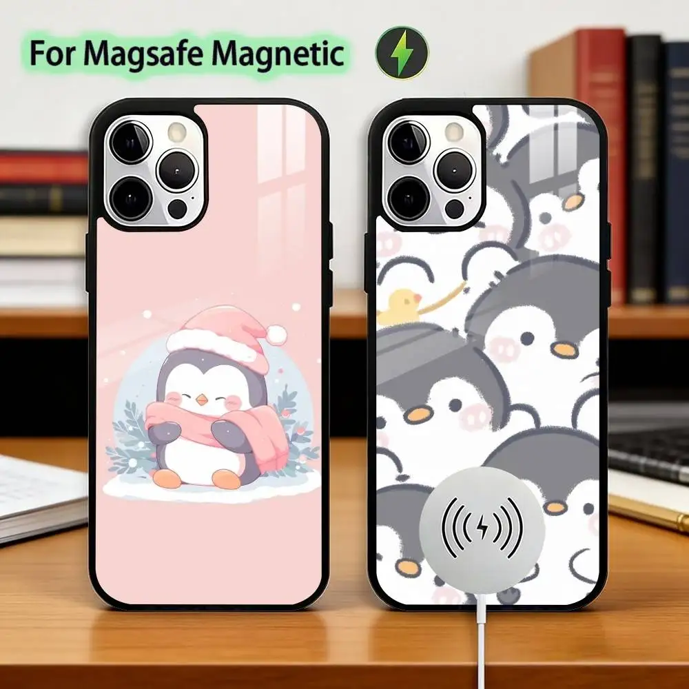 

P-Penguin Kawaii Cute Cartoon Phone Case For iPhone17,16,15,14,13,12,11 Plus,Pro Magnetic For Magsafe Wireless Charging