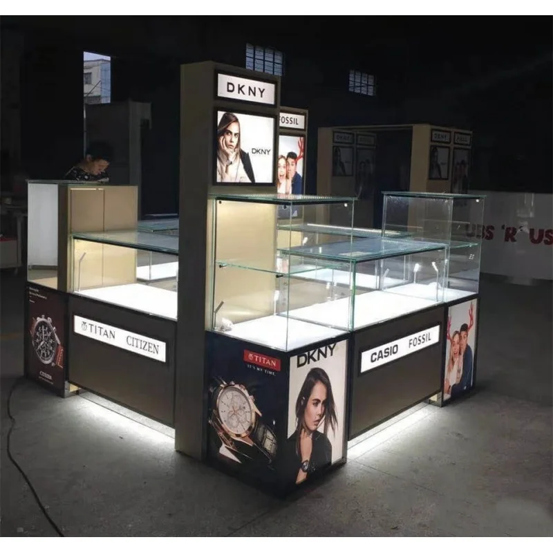 Custom, Fabriek Aangepaste Horloge Showcase Met Licht Modern Horloge Vitrinekast Horloge Kiosk Voor Winkelcentrum