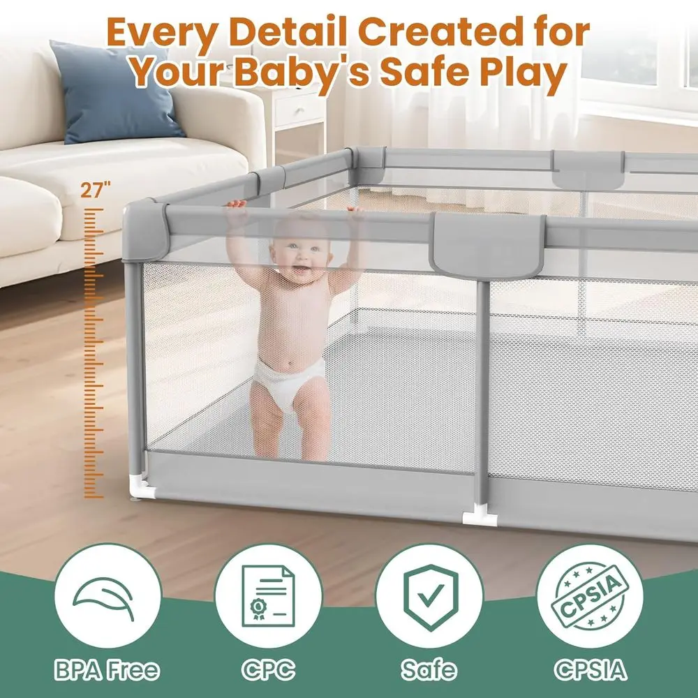 روضة أطفال كبيرة جدًا مقاس 71 × 59 بمقابض و50 كرة للرضع من عمر 6 إلى 12 شهرًا - منطقة لعب داخلية آمنة