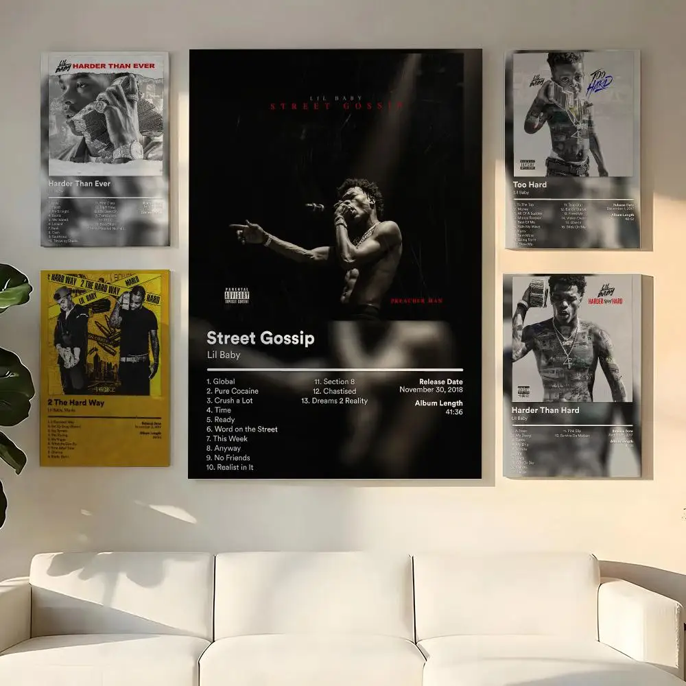 Singer Rapper L-Lil Baby Album Cover Painting Calligraphy Wooden Framed Canvas Poster Wall Art HD Waterproof Print Home Decor