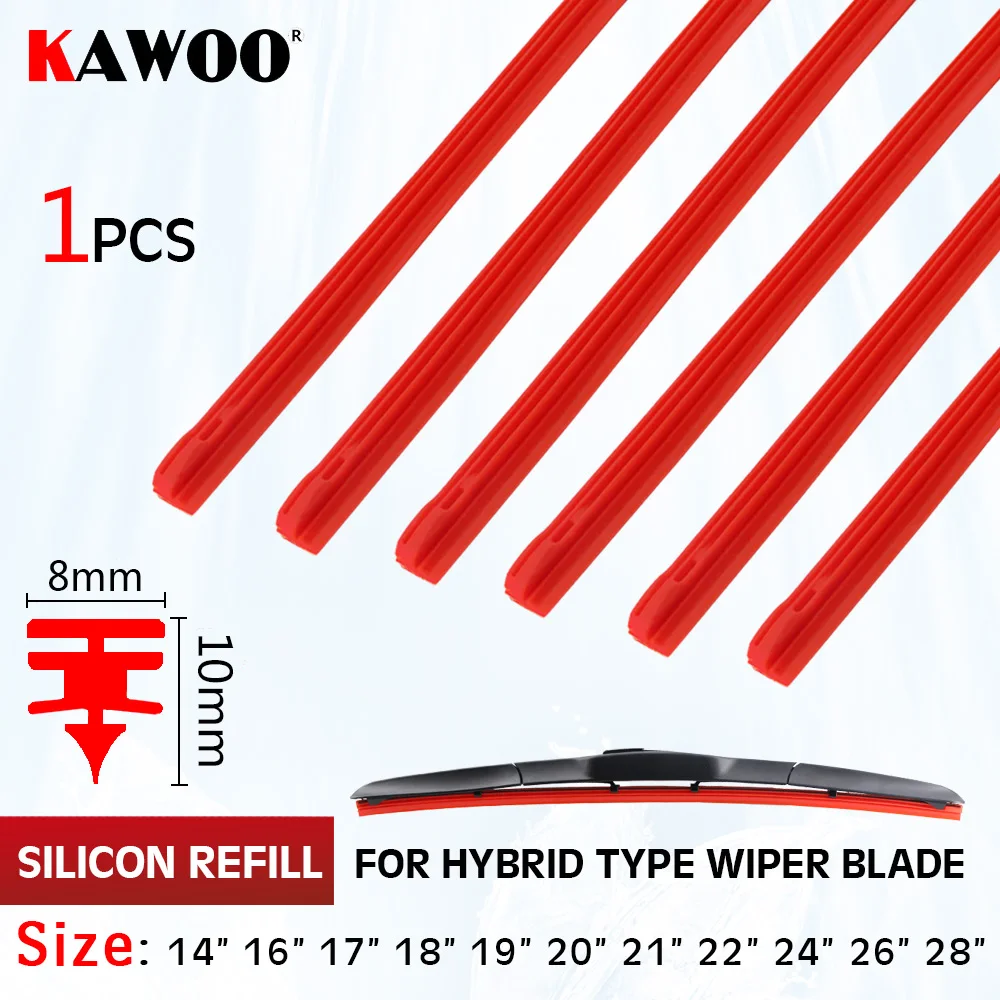 KAWOO 1PCS RED Car Silica Gel Silicon Refill Strip 8mm for Hybrid Type Wiper Blade 14\