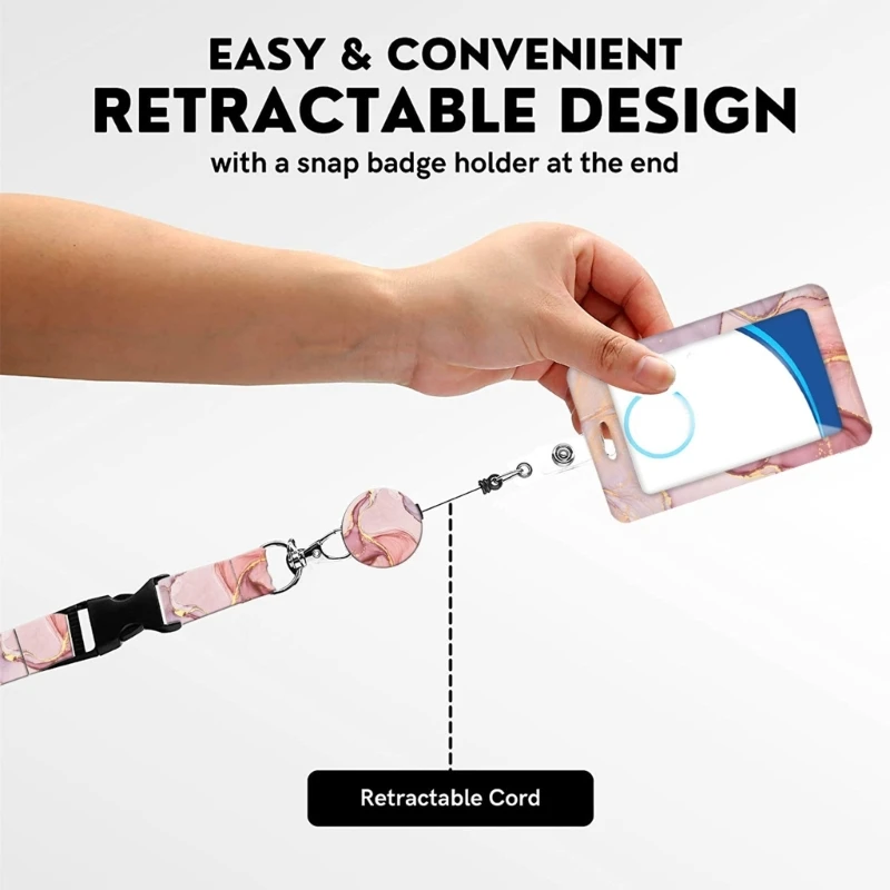 Retractable Badge Reels & Name Card Holder Set for Student, Badge Holder with Retractable Reels Clip and Lanyard