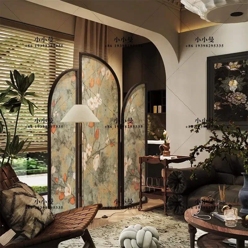 French retro mobile solid wood entrance, facing the middle antique furniture folding screen