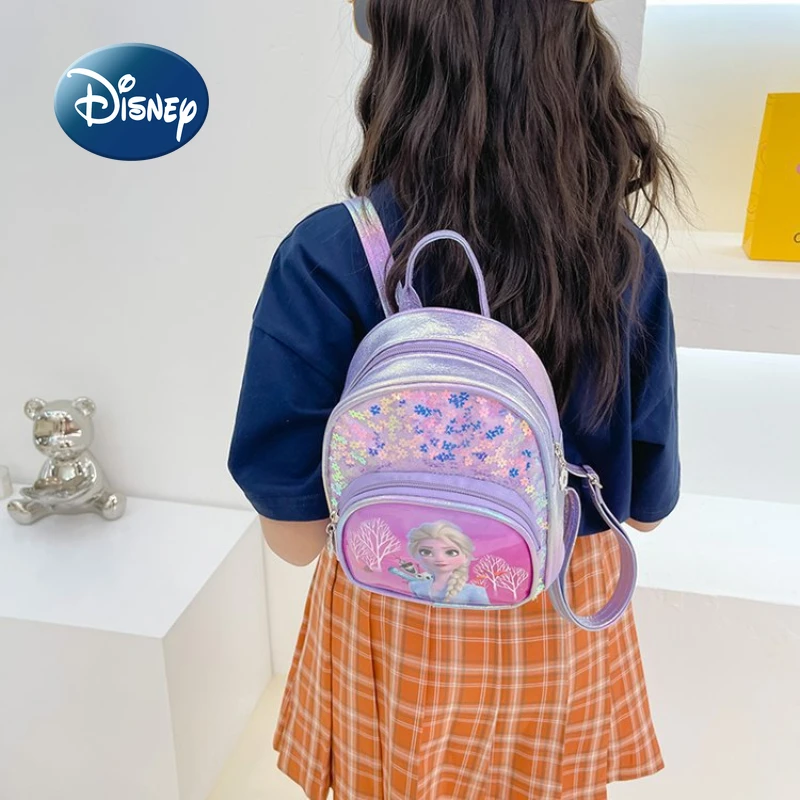 Disney 2022 New Girls Backpack Frozen Elsa Princess Girls School Bag Sequins Fashion High Quality Cartoon Cute Children Backpack