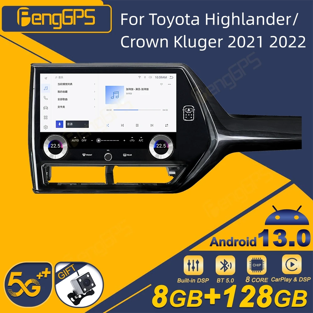 For Toyota Highlander/Crown Kluger 2021 2022 Android Car Radio Tesla Screen 2Din Stereo Receiver Autoradio Multimedia Player GPS