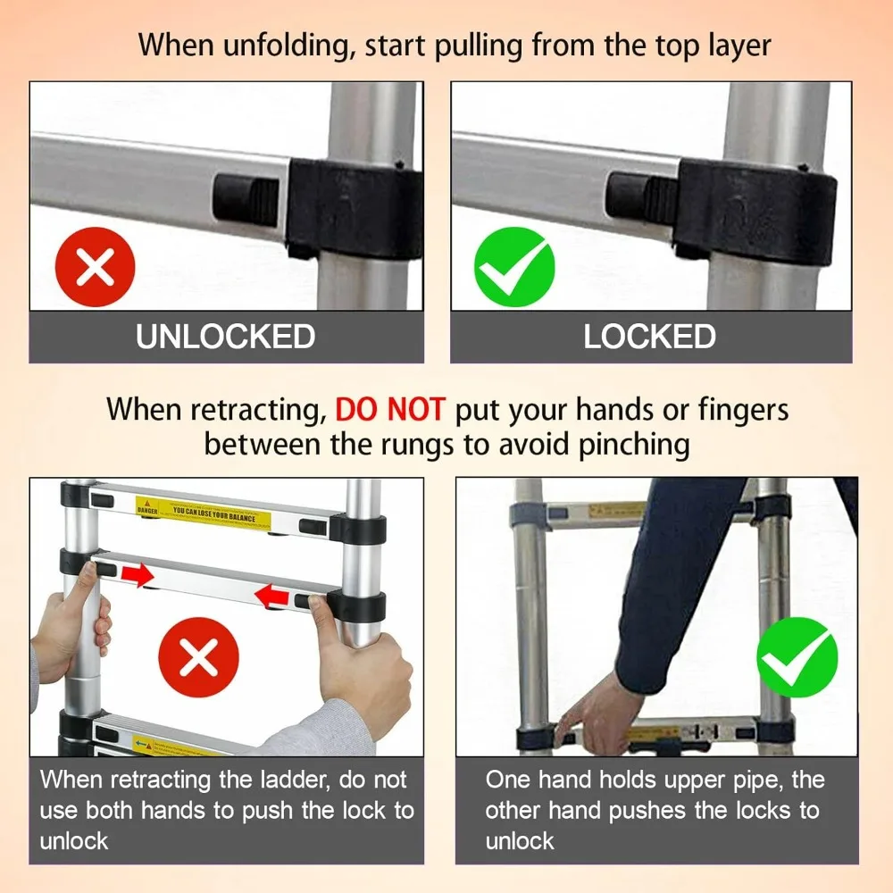 الثقيلة الفولاذ المقاوم للصدأ سلم متداخل الأجزاء 10.5FT/3.2M تمديد المحمولة سلم قابل للطي للاستخدام قوي ومتين #5