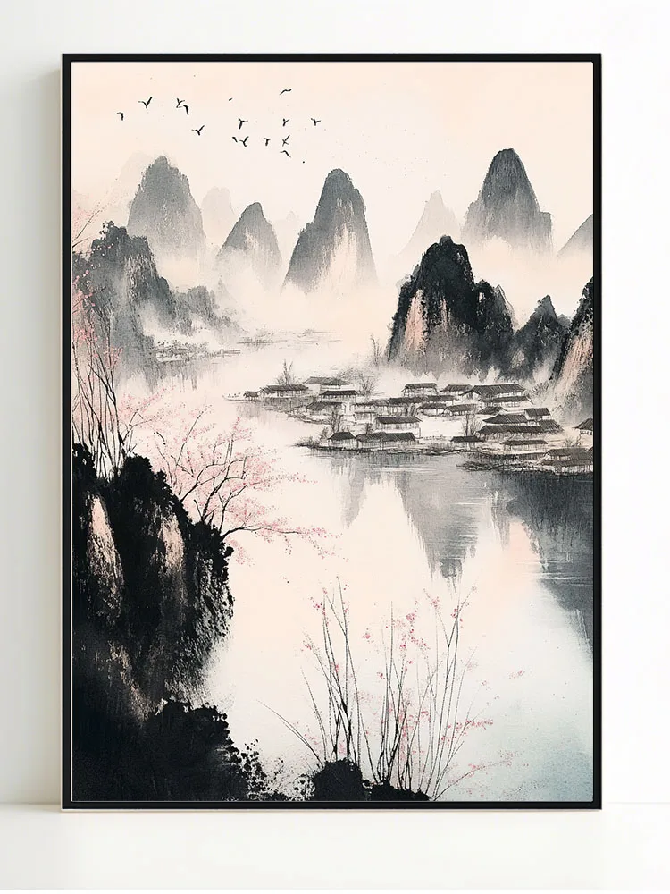 

Minimalist Black and White Mountain Tree Landscape Poster Print Canvas Painting Abstract Wall Art Living Room Home Decor