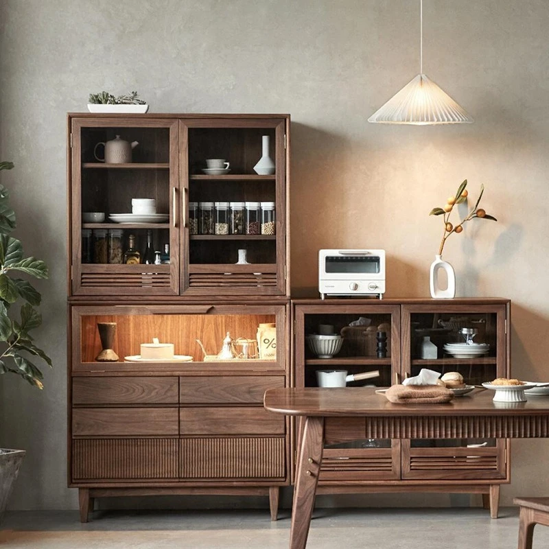 

New Chinese black walnut side cabinet modular combination cabinet floor locker living room glass door bookcase