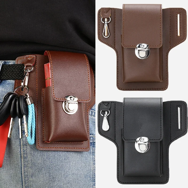 Waterproof Leather Men Mobile Phone Storage Waist Bag For Iphone Samsung Huawei Universal Multifunctional Card Bag Fanny Pack