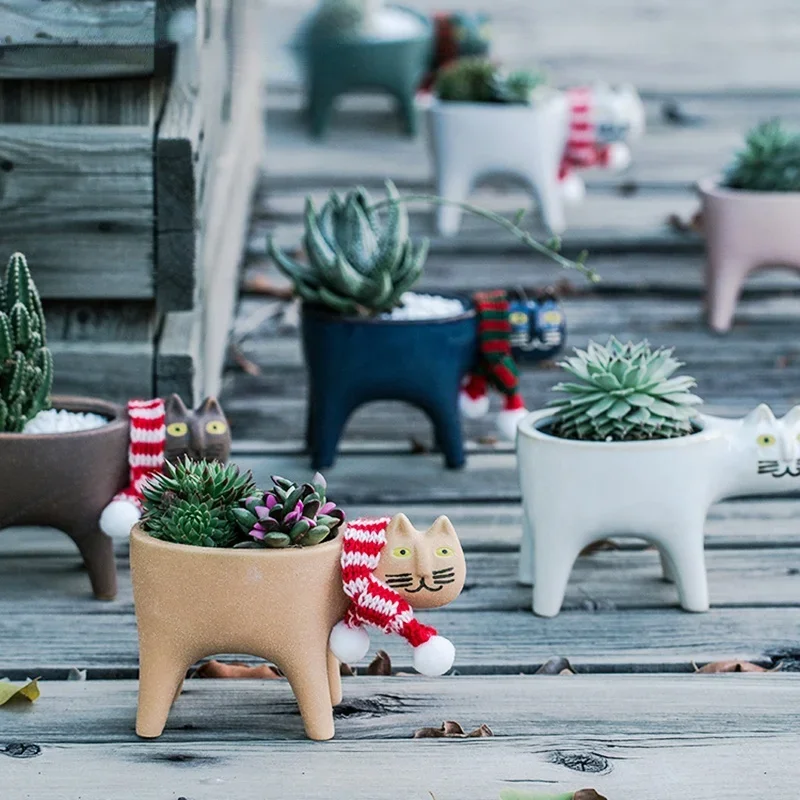 Cat Flowerpot Animal Ceramic Flowerpot Horticulture Vase Cactus Succulent Plant Potted Flower Arrangement Home Decoration