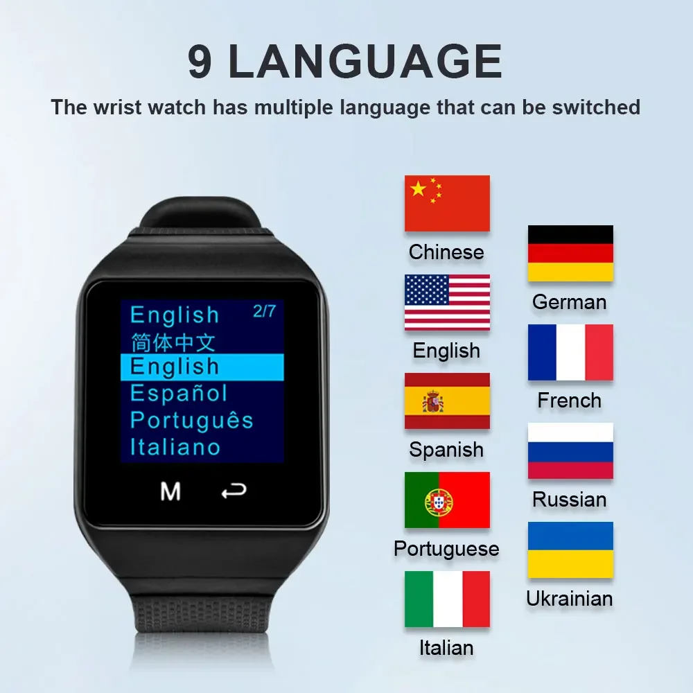 QWICALL Waterproof Wireless Touch screen Watch Receiver Pager 433.92mhz 9 Languages optional Restaurant Calling Paging Systemo