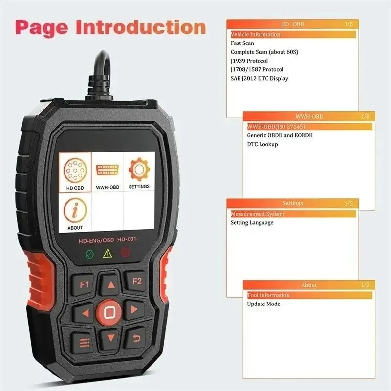

HD601 Truck Engine Diagnostic Scanner Vehicle Tester Automotive Tool for Vehicle Maintenance And Repair