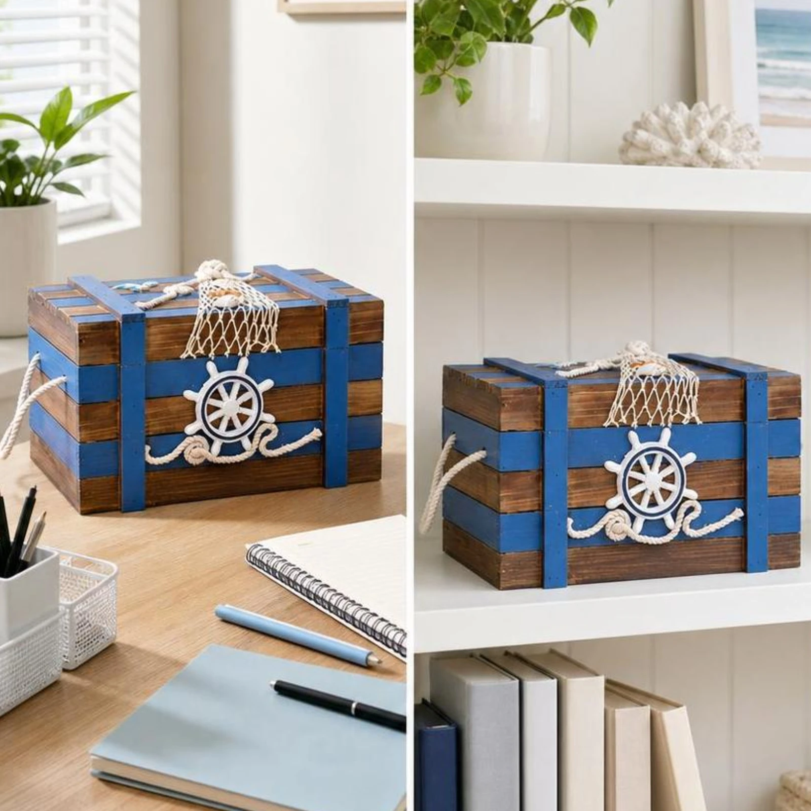 Home Decor Nautical - 3-częściowy zestaw morskich pudełek do przechowywania,