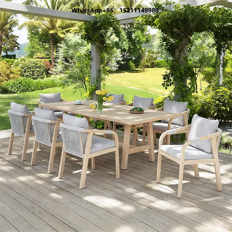 Lightweight Solid Wood Dining Table Set Durable Garden Furniture for Restaurant and Villa Garden Table and Chairs