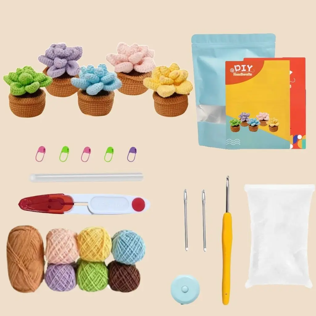 

Crochet Succulent Material Package Kit for Beginners with Step-by-Step Video Tutorial and Instructions