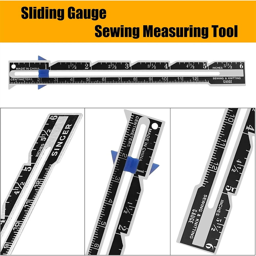 5-in-1 Sliding Gauge Measuring Tool Multifunctional Plastic Drawing Ruler Household Tailor\'s Patchwork Ruler Sewing Accessories