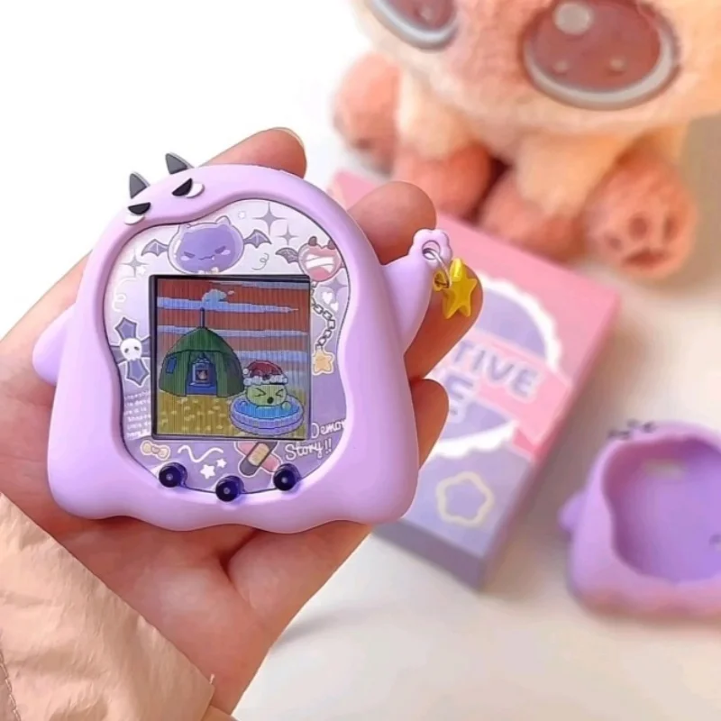 Etui na cyfrowego zwierzaka Tamagotchi Uni - świecące w ciemności diabełkowe fioletowo-różowe silikonowe etui ochronne na zabawkę