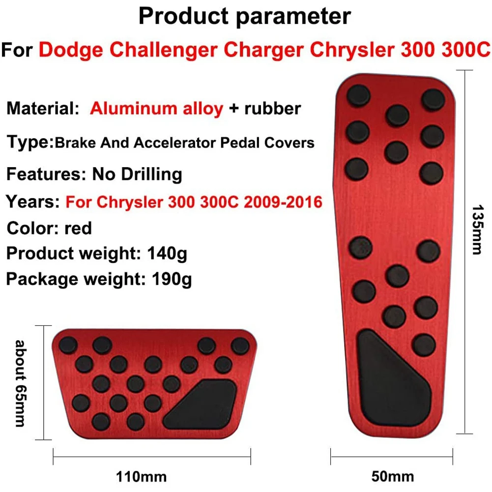 Car Aluminum Pedal Cover for Dodge Challenger Charger Chrysler 300 300C Brake and Accelerator Pedal Accessories, Red