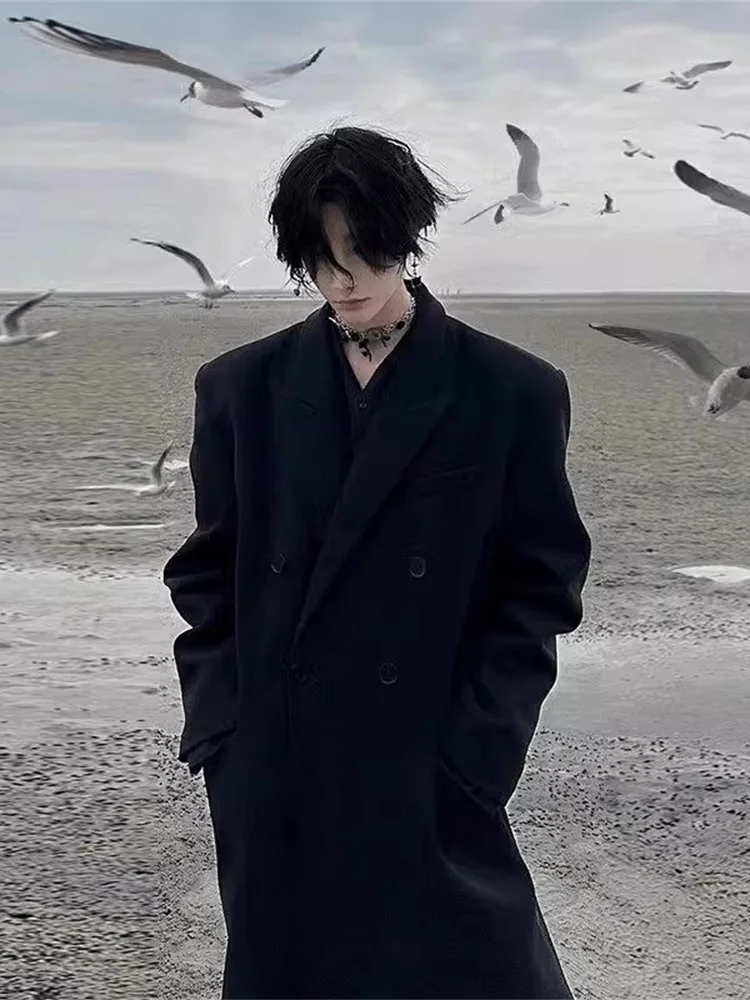 

Autumn Winter Men's Woolen Coat Medium Length Oversized European Velvet Korean Sle Loose Windbreaker Long FP28 Control 58