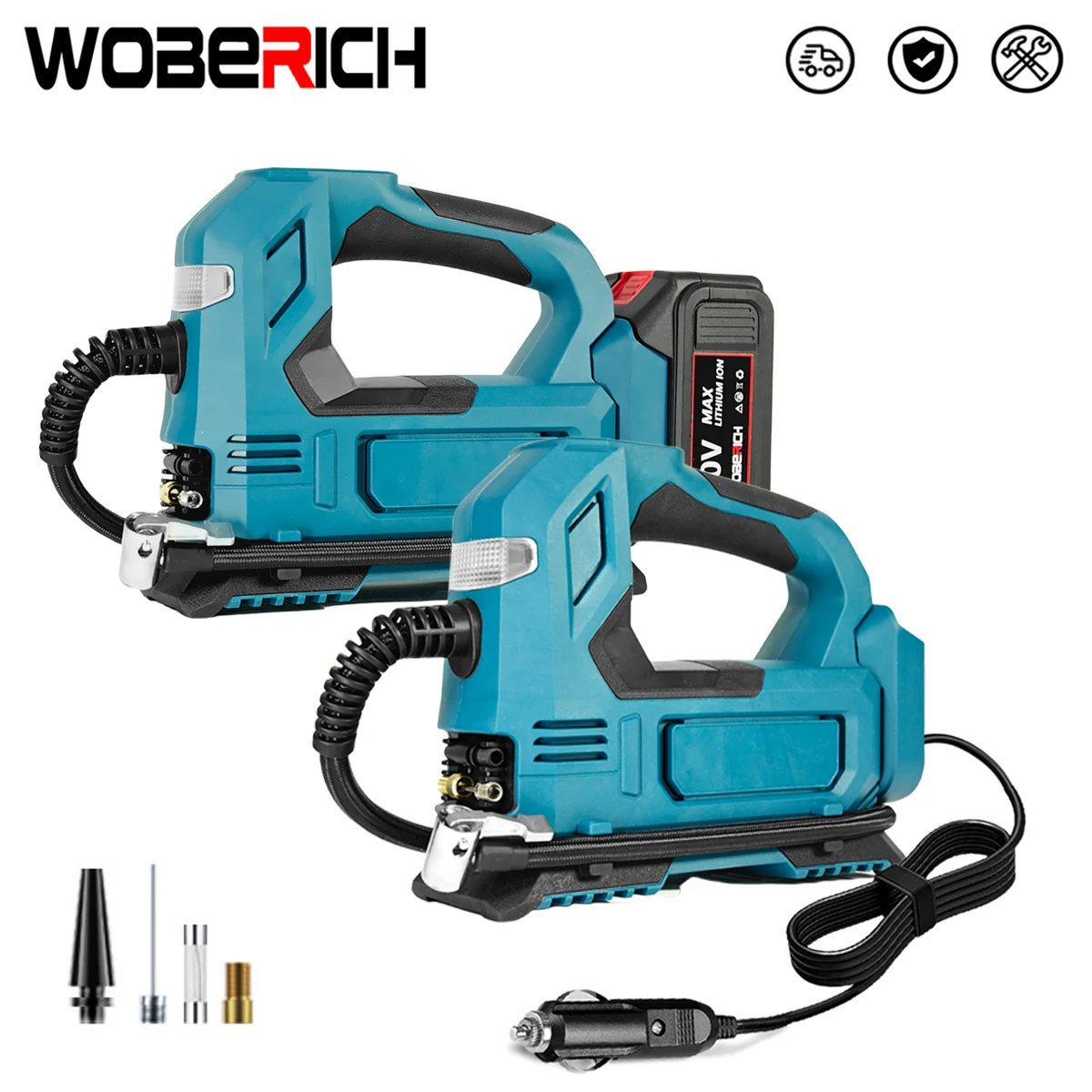 WOBEaccomplissement-Pompe à air électrique sans fil portable, compresseur d\'air portable, alimentation pour touristes, voiture, pneus de vélo, IkFor