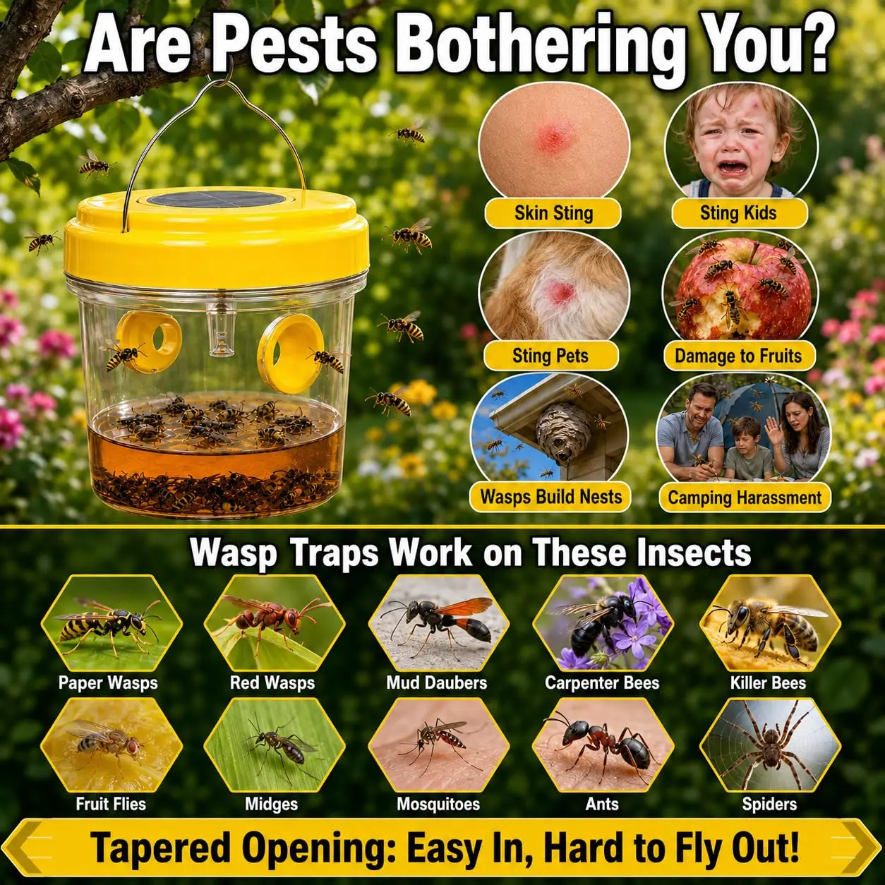 4 Pack Upgrade Wasp Trap Outdoor Hanging, Yellow Jacket Traps, Bee Traps Outdoor Hanging, Carpenter Bee Traps for Outside