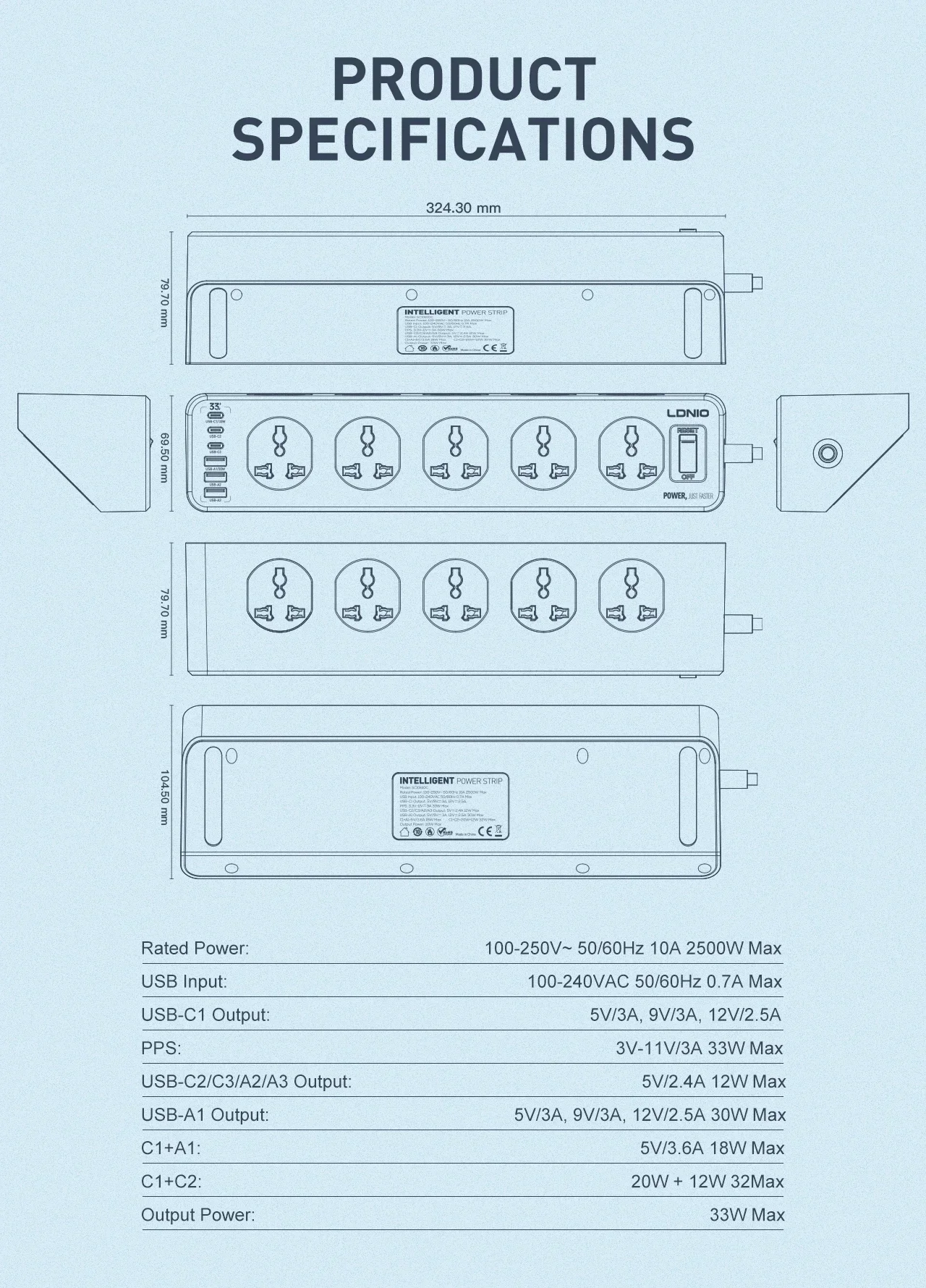 LDNIO 전기 멀티탭 고용량 멀티 스트립 UK/US/EU/KR 다중 플러그 2M 코드 10구 타입 C USB 소켓 서지 프로텍터 썸네일 6