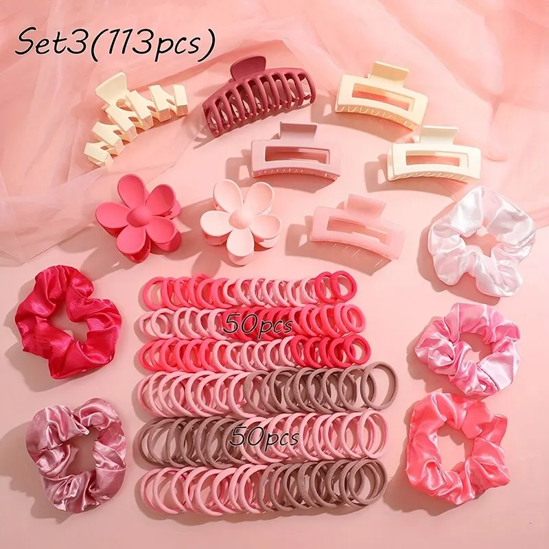 53-163Pcs Dopamine Fashion Elastic Colorful Band Hair Circles Flower Shaped Hair Accessory Grip For Women Daily Party Gift 2023